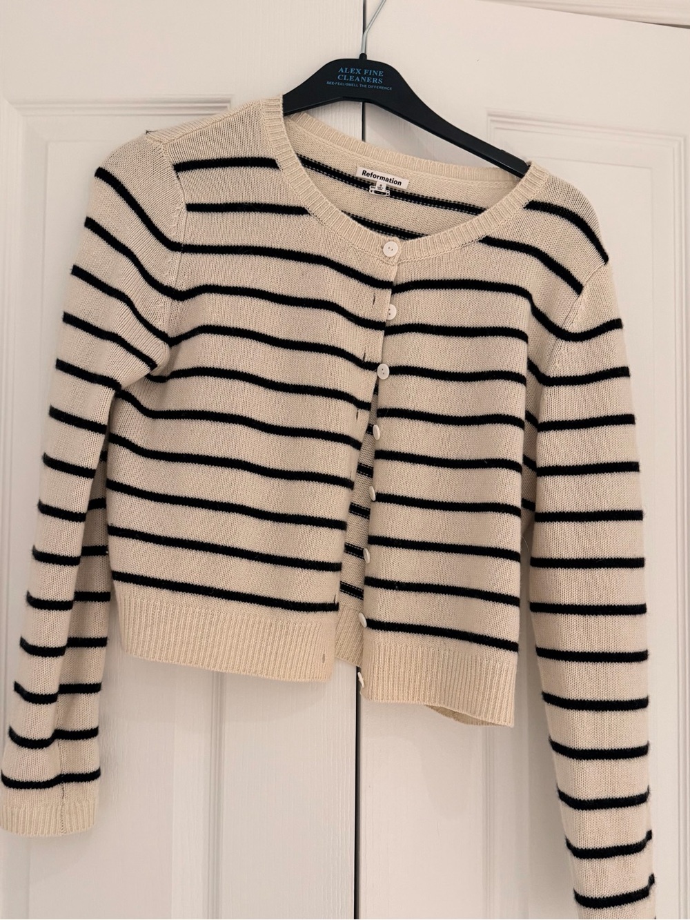 Reformation Cream and Black Striped Button Cardigan